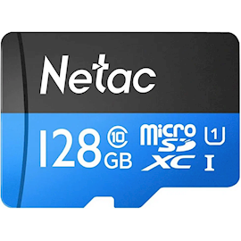 მეხსიერების ბარათი Netac NT02P500STN-128G-S, 128GB, microSDXC, C10, UHS-I, U1, Black/Blue